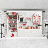 Lofaris White Kitchen Wood Wall Photo Backdrops for Christmas